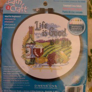 NIP Life is Good Dimensions  Counted Cross Stitch Kit # 72-73545 with Frame